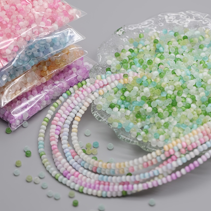 198pcs Mixed Color Glass Cat Eye Beads for Jewellery Making